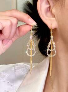 1 par de pendientes de estilo europeo y americano clásico, elegantes, de doble capa con borlas en forma de gota de agua, diseño minimalista y sofisticado para estilizar el rostro