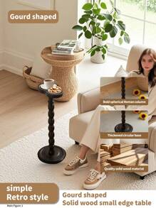 Wooden Gourd Shape Side Table, Vintage Coffee Table, Sofa Serving Table, Suitable For Living Room, Bedroom, Office, Black Color, Movable & Outdoor Use