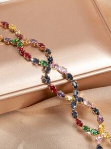 1 pulsera de moda para mujer, exquisito estilo retro con circonita cúbica de colores mixtos, diseño geométrico hueco y cadena ajustable, adecuado para uso diario, vacaciones, fiestas y como regalo (color de la circonita cúbica al azar)