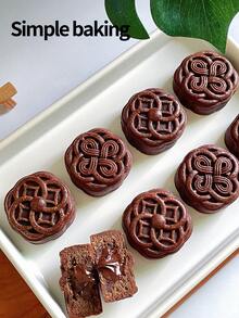 四件套精美糕点模具，寓意美好，生日礼物烘焙套装，便当用品，手工DIY饼干模具，蛋糕，饼干，压花饼干切割模具，节日派对月饼豆沙饼厨房工具，糖霜饼干模具，糖果饼干工具 - 米色 - 查看 9