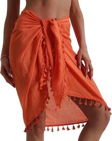 Eicolorte Sarong Cover Up Womens Beach Cover Up Bikini Bathing Suit Swimsuit Swimwear Coverup Sarong Pareo Wraps Women - 橙色(短) - 查看 2