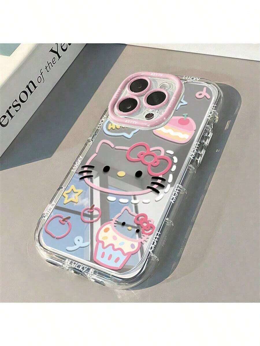 Sanrio Cute Hello Kitty Cat Design IPhone 16 Pro Max Case, Apple Full Series Phone Case, IPhone 14 Pro Cream Shell Mirror Case, Full Protection Anti-Drop Phone Protective Cover Compatible With Iphone 13 Pro, 12, 11, 7/8 Plus Waterproof Shockproof Scratch Resistant