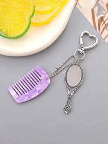 1 pièce Porte-clés pendentif miroir mini peigne charmant. Décoration créative de porte-clés. Pendentif de sac. Cadeau pour camarade de classe, ami, famille, anniversaire, Saint-Valentin, fête, Halloween, Thanksgiving, Noël. Accessoire de voiture, charm de sac, sac à dos pour l'école