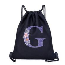 Drawstring Bag School Backpack Sport Bag Women's Fashion Shoulder Backpacks Canvas Shopping Bag Organizer For Travel Cycling Hiking Woman Large Capacity Storage Shopper Bags Initial Name A To Z Letter Print - Black - View 17