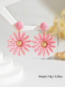 1 Paar Nische Urlaubsstil vielseitige Sommer handgemachte Raffia Sonnenblumen Ohrringe, romantische modische personalisierte handgewebte Raffia rosa Blumen Anhänger Ohrringe geeignet für Damen Alltag, Party und Urlaub (handgewebte Methode zufällig, handgefertigt kann leichte Klebstoffrückstände aufweisen) - Pink - Übersicht 5