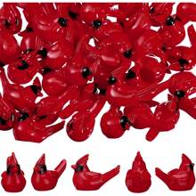 10/50/100Pcs Mini Resin Red Cardinal Bird Figurines Tiny Cardinal Figurine Christmas Ornaments For Gift Xmas Miniature Garden Crafts Cake Topper Christmas Decoration