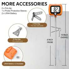 BOMATA Candy Thermometer With Pot Clip, 8" Long Probe, Rotating Display, High Accuracy Instant Read Digital Thermometer For Food, Candle Making, Liquids, Cooking, Baking, Grilling. Baking Tool, White - Orange - View 5