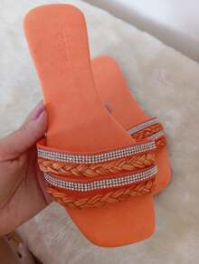 Flat Sandal With Rhinestones And Braid - Comfortable, Basic, Delicate And Casual Women's Flat Sandal 34 To 39 - Femmy 01 - 橘色 - 查看 5