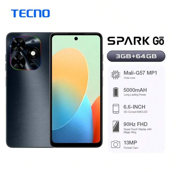 Tecno Tecno Spark Go 2024 3GB RAM 64GB Dual SIM 4G 6,6" 90Hz Display 13MP HDR Portrait Kamera 5000mAh Android T-Go T606 - Globale Version