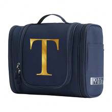 洗漱包化妆包女旅行防水收纳托特包大容量化妆包金色字母印花收纳挂钩美容洗漱包手提包