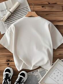 1 Piece, 100% Cotton, A 100% Cotton Loose T-Shirt, Summer Short Sleeve And Crew Neck T-Shirt, Women's Short Sleeve And Crew Neck T-Shirt, Solid Color, Olive Green With Branch, Heart And Letter Patterns, Suitable For Vacation, Daily Casual Wear, Street Wear, White Clothing For Women, Oversized Curved Top, Loose Top For Spring And Summer, 100% Cotton Top, Women's Short Sleeve T-Shirt Pattern, Soft And Comfortable, Daily Wear, Street Wear, Y2k, Beach, Gradient, Vacation, Top, Summer, Spring, -Shirt, Gym, Sports, Party Top, Vintage, Carnival, San, Maija, Women's Top, Women's Clothing, Spring Outfit, Women's Funny T-Shirt For Summer, Vacation, Casual, Car, Women's Clothing For Easter, Carnival, All Seasons, Office/Lounge/Home, Simple, Women's Western Style Clothes, American Retro Style, Outerwear, Autumn, Plus Size, Summer Style T-Shirt. - White - View 2