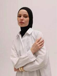 1件装女士纯色拉法帽头带，带抽绳，弹性头巾帽，透气舒适，适合日常生活、运动、瑜伽、健身和时尚穿搭。 - 黑色 - 查看 4