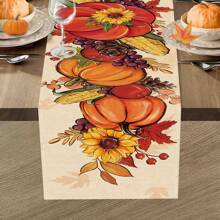 1pc, Thanksgiving Pumpkins Leaves Fall Table Runners, Autumn Harvest Thanksgiving Maple Leaves Kitchen Dining Table Decoration, Seasonal Farmhouse Indoor Decor Autumn Decorations For Home ﻿