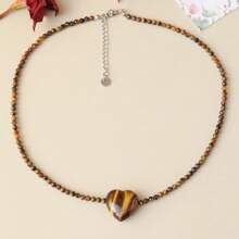 1 Stück Halskette aus Naturstein mit Amethyst-Herzanhänger-Design, perfekt als Geschenk zu Valentinstag, Erntedankfest, Muttertag und Frauentag.