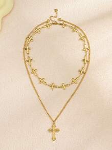 2er Set Halskette mit Edelstahl, goldplattierter Muschel, Niet Herz, Blume, Stern, Kreuz, Kunstperle, handgefertigt, für Damen geeignet für Alltag, Strand, Party, Urlaub, als Geschenk für Freunde