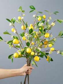 25.98Inch Artificial Lemon Branch Yellow Fruit Lemon Branch Long Stem Green Plant Leaves Suitable For Farmhouse Family Kitchen Vase Wedding Party Home Decoration