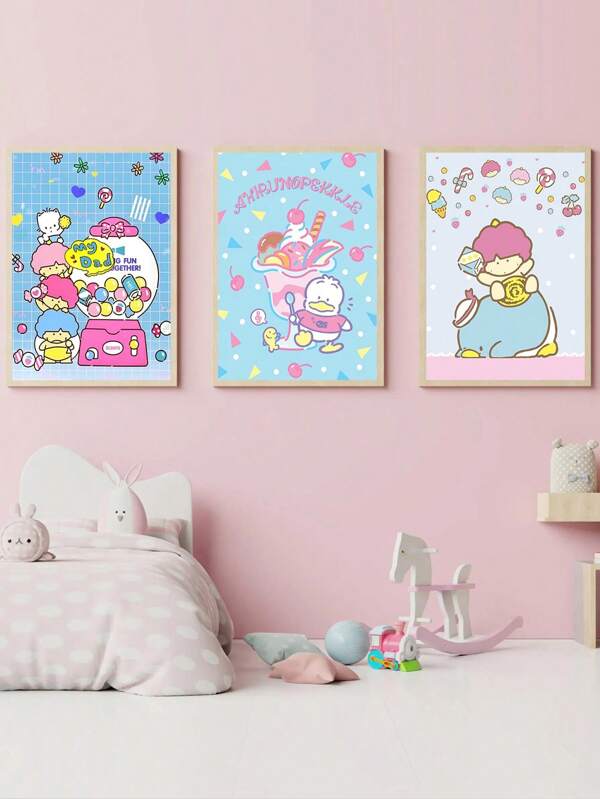 Sanrio 1 pezzo cartellone da parete con dipinto di cartone animato per decorazione del soggiorno, adesivo, cartellone carino di anime per decorazione della camera da letto e del dormitorio, decorazione da parete per la nursery, senza cornice