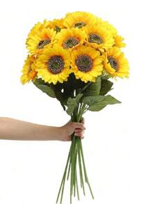 3/6pcs 17.7 Inch Artificial Sunflower Flowers. Suitable For Outdoor Garden Decor, Indoor & Outdoor Decor, Vase Decor, Fake Plants, All Season Decor, Room Decor, Home Floral Decor, Indoor & Outdoor Garden, Window, Porch, Planters, Wedding Ceremony, Party Decor, Birthday Party Accessories