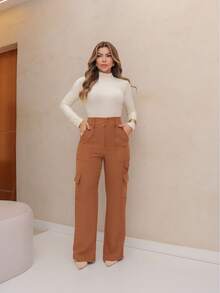 YING ZI Women Pants - 駝色 - 查看 2