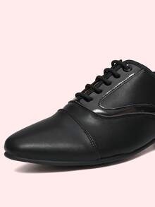 Scarpe eleganti da uomo con punta affusolata e allacciatura, Oxford Derby neri per occasioni formali - nero - Visualizzare 5