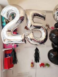 2pcs Large 40inch Silver Digital Aluminum Film Balloons, Big Number 0-9 Balloon, Birthday Party Anniversary Wedding Decorations - Silver - View 2