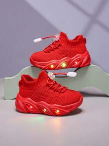 2025 New Style Kids & Teenagers Casual Fashionable Shock Absorption Cool LED Light Up Breathable Low-Top Mesh Lace-Up Outdoor/Indoor Walking Running Sports Sneakers