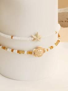 Boho Style Beaded Bracelets For Teens, With Resin Simulated Shell, Beads And Starfish Pendant, Suitable For Summer Beach Jewelry (Bead Colors Randomly Matched) - Style 1 - View 5