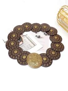 1 pezzo Cintura di stile boho in pelle vintage con decorazioni traforate circolari, da donna, stile western
