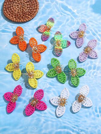 1 paire de boucles d'oreilles tressées mignonnes et douces de style bohème d'été, convient pour les bijoux pour femmes