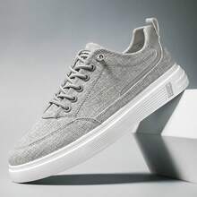 男士2025春夏透气亚麻布鞋百搭休闲帆布运动鞋轻便平底鞋 - 灰色 - 查看 1