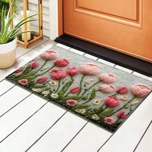 1pc Pink Tulip Pattern Microfiber Bath Mat, Non-Slip And Super Soft Bathroom Floor Rugs, Vibrant Floral Design, Doormat, Bathroom Water Absorption Mat, Machine Washable, Low Pile, TPR Backing, Knit Fabric, For Bathroom, Bedroom, Kitchen, Entryway, Indoor & Outdoor Use, Bathroom Accessories & Decor, Perfect New Home Gift Back To School Entryway Decor Bathroom Kitchen Decor - Multicolor - View 6