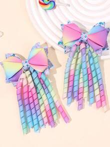 2pcs Colorful Shiny Korker Hair Clips, Suitable For Girls, Ombre Rainbow Color Hair Clips, Multi-Tail Design, Satin Alligator Clips, Shiny Teenage Hair Accessories, Gift For Girls - Multicolor - View 6