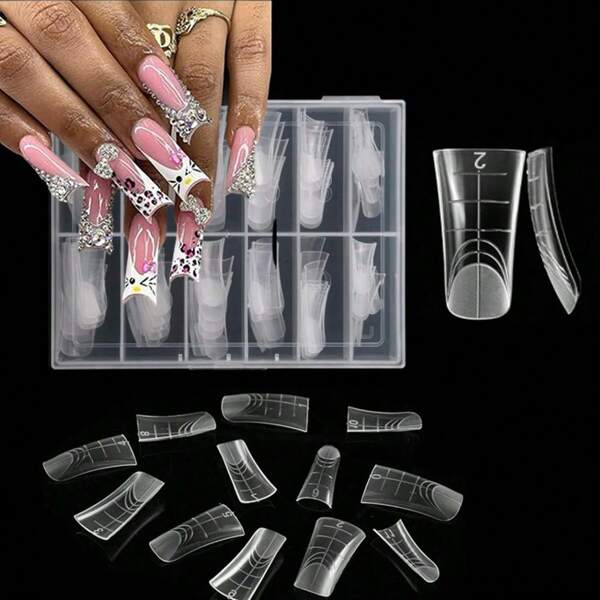 120PCS Transparent Duckbill Nail Models, 12 Sizes Acrylic Complete Set With Auxiliary Lines French Duckbill Extension Models, Poly Gel Suitable For Nail Salons And DIY