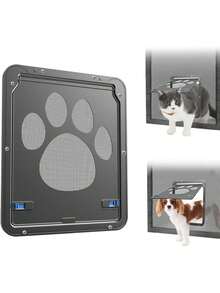 Puerta para gatos para puerta de malla, abertura de solapa de 8 x 10 pulgadas, puerta para gatos para ventana de malla, puerta para mascotas pequeñas de cierre automático para puerta corrediza, con cerradura, en color negro - Multicolor - Ver 3