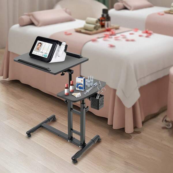 SHIOUCY Chariot de tatouage, poste de travail, table de travail réglable en hauteur de 57,5 à 90 cm avec roulettes universelles, cadre de stylo amovible et double établi pour salon de beauté.