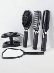 4件套美发梳套装 - 包括梳子、卷发梳、滚筒梳和宽齿梳，专业美发工具，新年礼物 - 彩色 - 查看 5