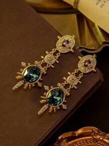 1 paire de boucles d'oreilles vintages avec un motif géométrique unique et un design incrusté, convenant pour un port quotidien et comme accessoire de fête en cadeau.