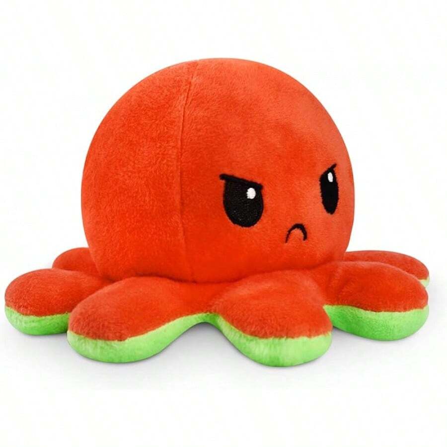 The Original Reversible Octopus Plushie - Pink + Aqua - Cute Sensory Fidget Stuffed Animals That Show Your Mood, 4 Inch - 快樂綠+憤怒紅 - 查看 1