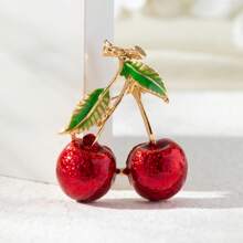 1 Stück elegante und niedliche Kirschfrucht Brosche aus Zinklegierung, Modeaccessoire für Sommer, Damen, für Rucksack, Hut, Schule Obst