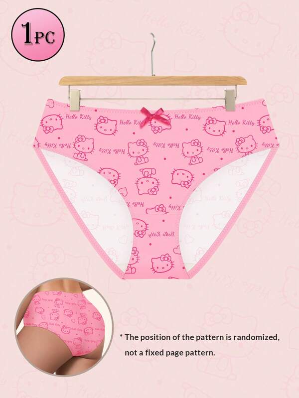 Sanrio 3pcs Sanrio Kitty Low-Waist Printed Cotton Panties With Bow Detail For Women