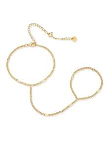 TUANZISP 1pc Adjustable Copper Plated Finger Chain Bracelet, Decorated With Faux Pearl And Cubic Zirconia, Elegant Style Suitable For Daily Wear, Fashionable And Luxury Women Jewelry Gift For Birthday, Valentine's Day