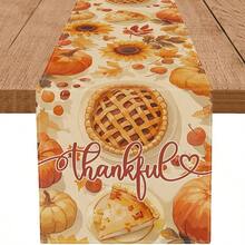 1pc, Pumpkin Leaves Thanksgiving Turkey Fall Table Runners, Give Thanks Pumpkin Holiday Indoor Outdoor Table Decoration For Home