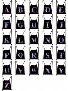 Drawstring Bag School Backpack Sport Bag Women's Fashion Shoulder Backpacks Canvas Shopping Bag Organizer For Travel Cycling Hiking Woman Large Capacity Storage Shopper Bags Initial Name A To Z Letter Print - Black - View 6