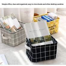 1 pieza Cesta/Bolsa de almacenamiento de lino plegable y de moda creativa para el hogar, organizador portátil impermeable para lavandería/baño/escritorio de oficina, decoración de dormitorio, vuelta a la escuela - Multicolor - Ver 9