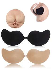 2 PCS  Reusable 3D Full Coverage Mango-Shaped Strapless Adhesive Bra Invisible Push Up Sticky Bra For Women - Black+Nude - View 4