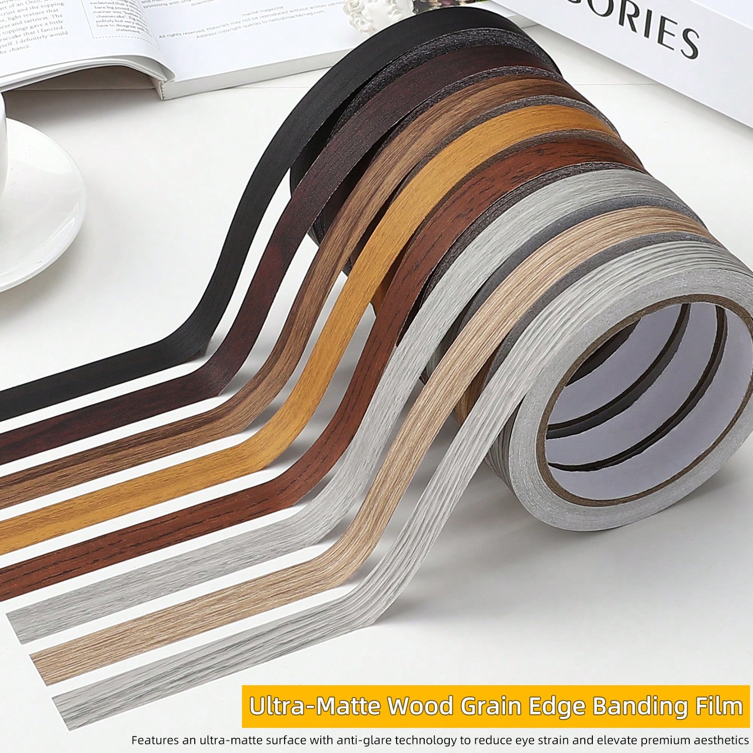 Ultra-Matte Wood Grain Edge Banding Tape – Self-Adhesive Peel & Stick Furniture Trim For Cabinets, Tables, Shelves – Anti-Glare Scratch-Resistant Surface (Multiple Colors/Sizes) – DIY Home Decoration Upgrade, Waterproof & Easy To Clean