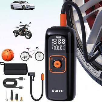 Inflador de neumáticos portátil - Accesorios para automóvil. Inflador de neumáticos de coche 150 PSI, bomba de aire recargable para neumáticos, mini bomba de aire manual para neumáticos. Con luz LED y pantalla digital. Adecuado para coche/motocicleta/bicicleta/baloncesto, artículo imprescindible para el coche, regalo
