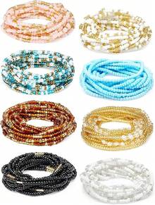 8 Pieces 50 Inch Waist Beads African Belly Chain Plus Size Belly Body Beads For Women Colorful Waist Jewelry Accessories2025 - 復古風格 - 查看 1