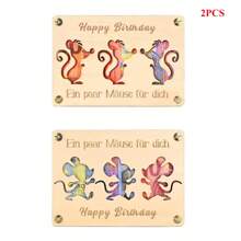 1/2 pièces Porte-monnaie et porte-cartes en bois fait main avec design de souris de dessin animé classique, convient comme cadeau d'anniversaire pour adultes, souvenir en bois unique, pour la célébration de la rentrée scolaire.