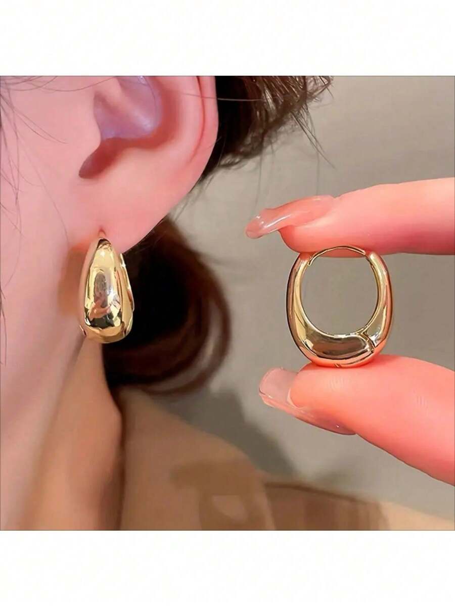 Contemporary Gold Tone Oval Hoop Earrings For Women – Sleek Elongated Geometric Shape, Lightweight And Polished For Everyday Comfort – Ideal For Casual Outfits, Business Attire, Dinner Dates, Or Weekend Events – Secure Post Backs Prevent Slipping – Stylish And Versatile Jewelry For Minimalist Fashion Lovers – Elegant Accessory Gift For Women And Teen Girls – Add Subtle Glamour To Any Outfit With Modern Sophistication - 彩色 - 查看 1